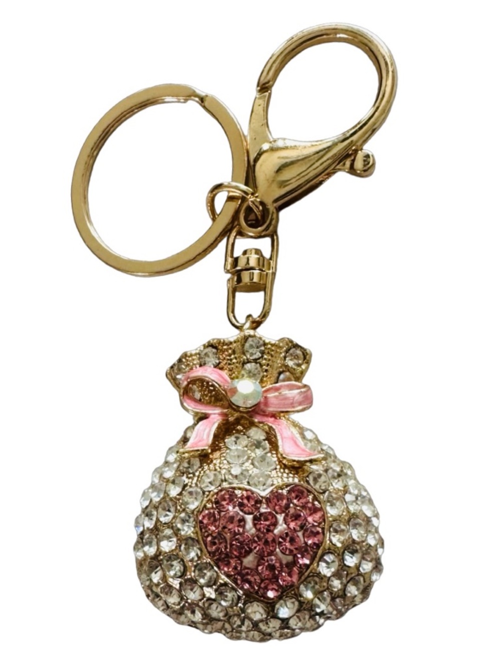 Gold-tone Jeweled Pouch Bag Keychain Ring Handbag Charm 4” Luxury